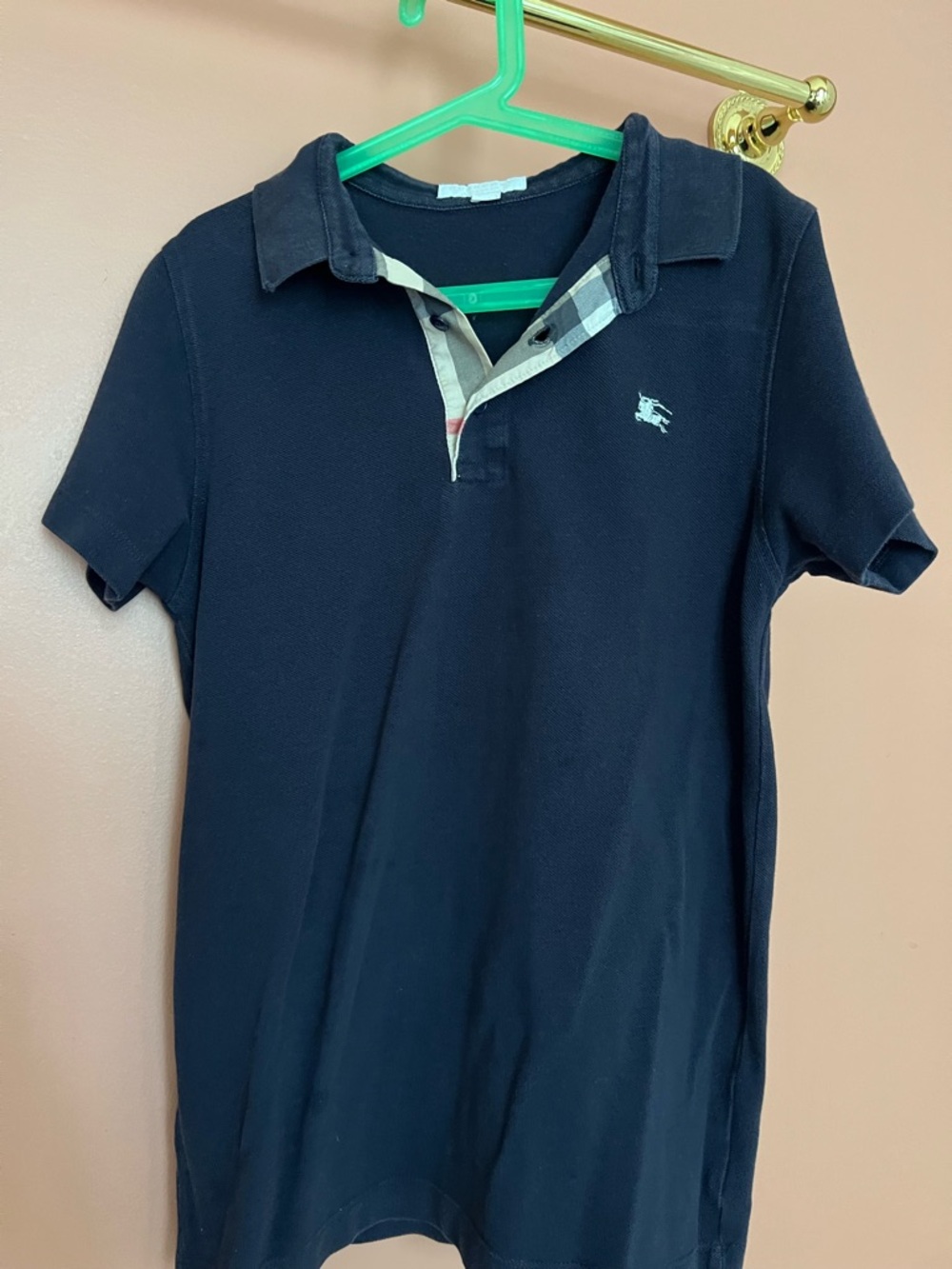 Burberry Navy Polo with Classic Check Trim